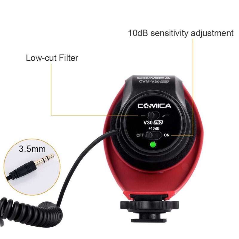 Comica CVM-V30 PRO Camera Microphone Electric Super-Cardioid Directional Condenser Shotgun Video Microphone for Canon Nikon Sony Panasonic DSLR Camera with 3.5mm Jack (Red) Red