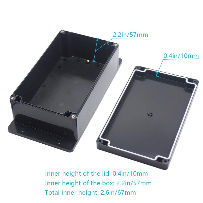 Junction Box, Zulkit Project Box Waterproof Dustproof IP65 ABS Universal Electrical Boxes Enclosure with Fixed Ear Black 7.87 x 4.72 x 2.95 inch (200 x 120 x 75 mm)(Pack of 2) 7.87" x 4.72" x 2.95"(Pack of 2)