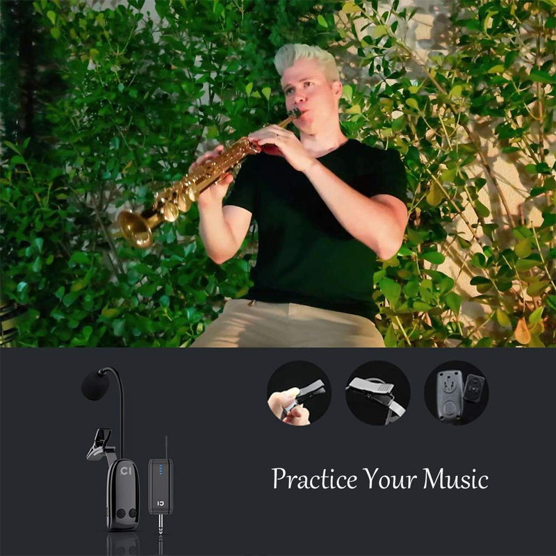[AUSTRALIA] - UHF Wireless Instruments Saxophone Microphone, with Receiver Detachable Clip, Universal for Speaker Professional Musical Orchestra Trumpet HiFi Megaphone Voice Amplifier Condenser Mini Mic 