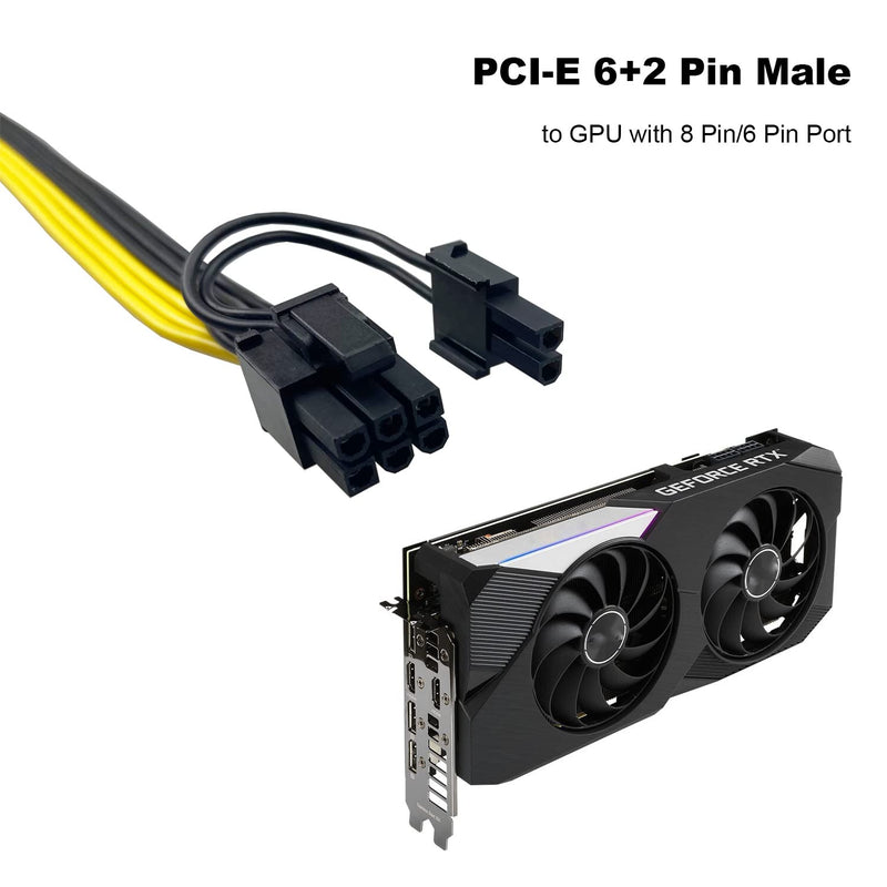 Amangny 6 Pack PCI-E 6 Pin Male to 8(6+2) Pin Male GPU PCIe Extension Power Cable BTC Miner PCI Express 6 Pin to 8 Pin Adapter 12.6 inch(32cm)