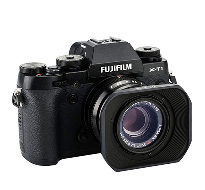 JJC Dedicated Black Metal Square Bayonet Lens Hood for Fujinon XF35mmF2 R WR XF23mmF2 R WR, Fuji 35mm F2 Hood, 23mm F2 Lense Hood, Slide In Front Cap, Replaces Fujifilm LH-XF35-2 LH XF35 2 Hood Shade LH-JXF35 Black