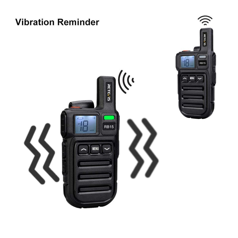 Retevis RB15 2 Way Radio Rechargeable Small Walkie Talkie for Adults with Emergency Alarm Vibrate Wireless Cloning (1 Pack)