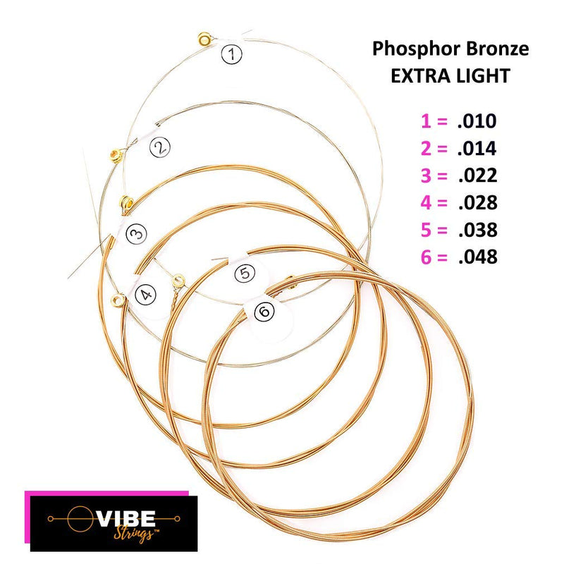 VIBE Strings Acoustic Guitar Strings Extra Light (.010-.048), Phosphor Bronze, 1 Set PhosphorBronze - ExLight (010-048) - 1 Set