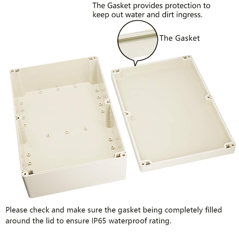 Zulkit Junction Box ABS Plastic Dustproof Waterproof IP65 Universal Electrical Boxes Project Enclosure Gray 10.4 x 7.2 x 3.7 inch (263 x 182 x 95 mm) 10.4" x 7.2" x 3.7"