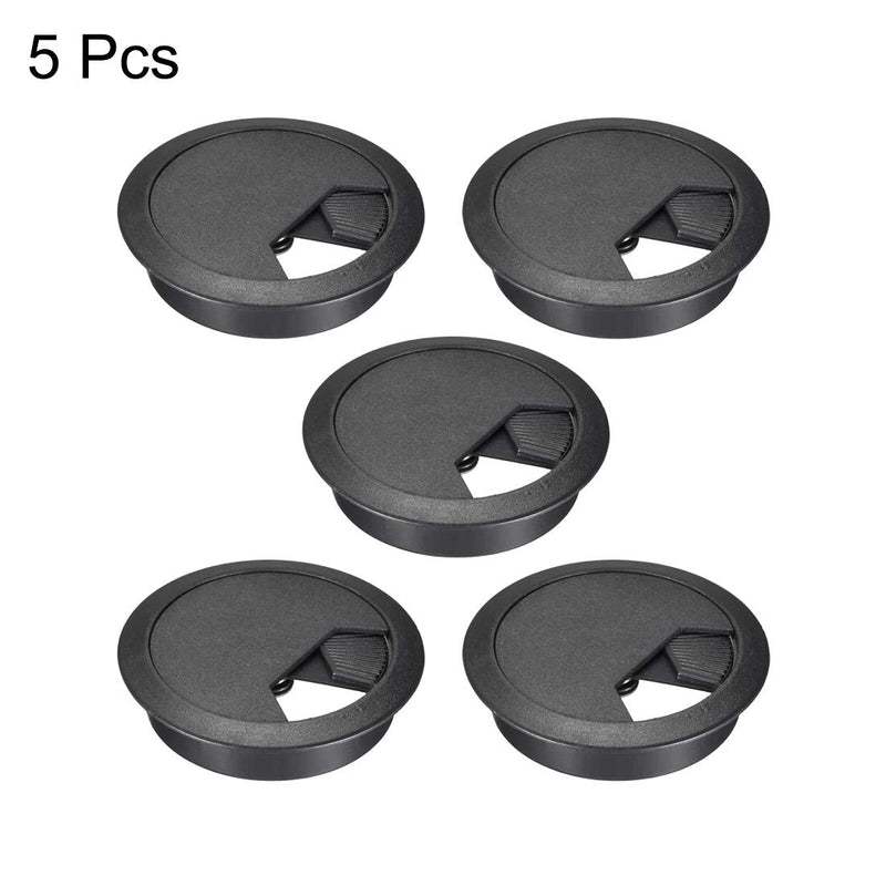 uxcell Cable Hole Cover, 2-3/8" Plastic Desk Grommet for Wire Organizer, 5 Pcs (Black)