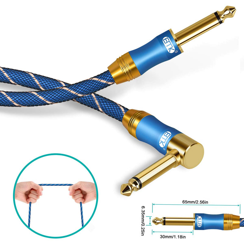 [AUSTRALIA] - EMK 16.4 Ft Electric Guitar Cable Instrument Cables,Gold-Plated Plug Electric bass Cable,1/4 TS Right Angle to Straight for Electric Guitar，Bass，Keyboard,Universal Power Amplifier/Sound Box 16.4ft/5m 