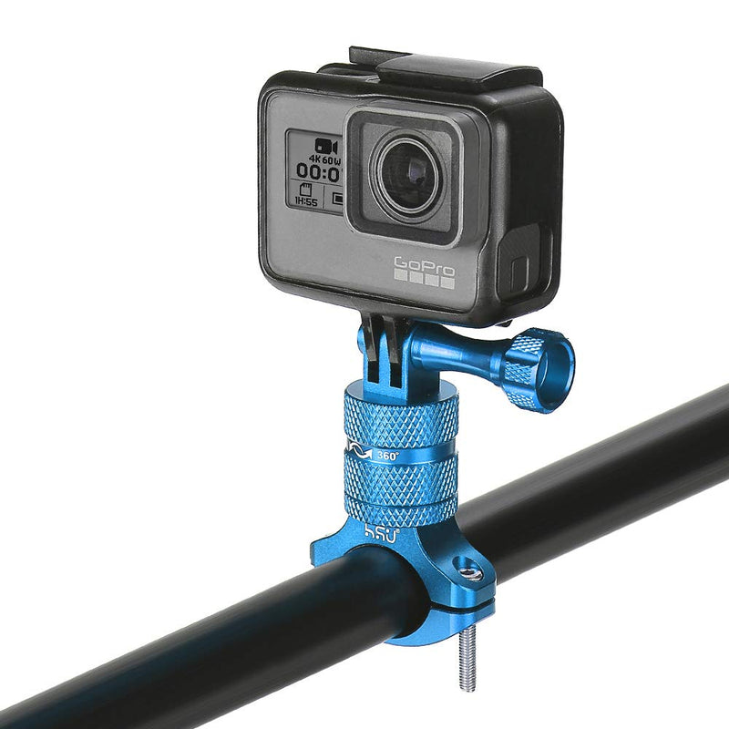 [AUSTRALIA] - HSU Aluminum Bike Bicycle Handlebar Mount for Gopro Hero 10/9/8/7/6/5/4 Session SJCAM AKASO Campark and Other Action Cameras, 360 Degrees Rotary Mountain Bike Rack Mount (Blue) Blue 