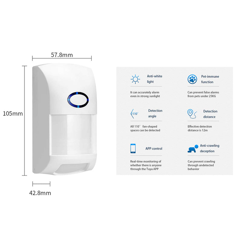 Smart Motion Sensor, WiFi Wireless Security Alarm,with Free Notification Tuya APP Control Home Security PIR Motion Detector, Compatible with Alexa, Siri