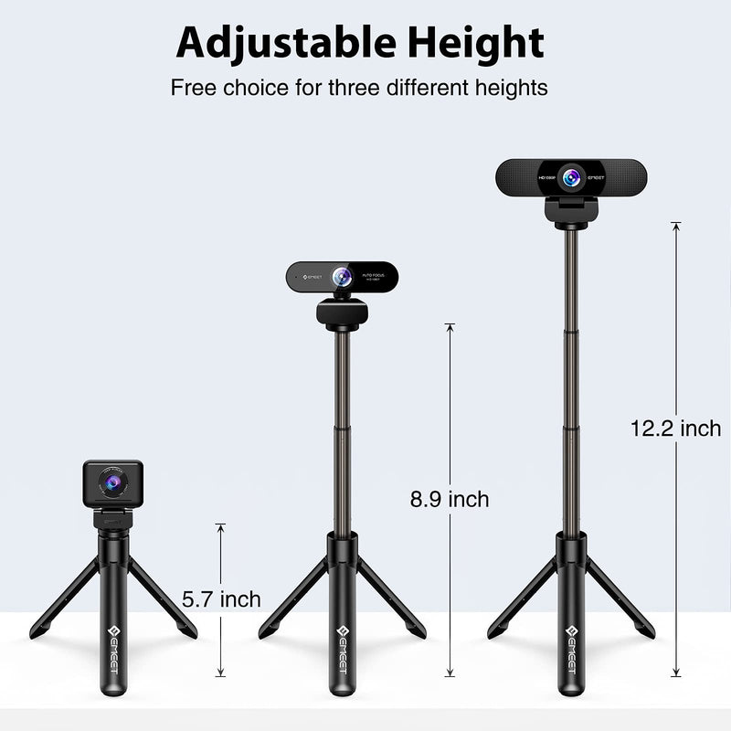 Webcam Tripod, eMeet Professional Webcam Mini Tripod, Portable & Lightweight, Adjustable Height from 5.7-12.2 in, Stable Use, Universal Compatible for Most Webcams/Phones/GoPros/Mirrorless Cameras