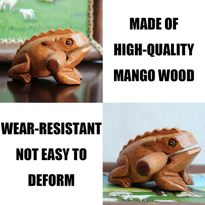 2 Pcs Hand Carved Wooden Frog Mini Croaking Percussion Instrument for all Ages (Wood color)