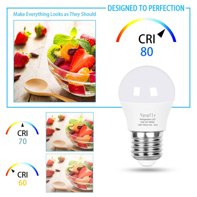 LED Refrigerator Light Bulb 40W Equivalent 120V A15 Fridge Waterproof Bulbs 5 W Daylight White 5000K E26 Medium Base Freezer Ceiling Home Lighting Lamp Non-dimmable(2 Pack)