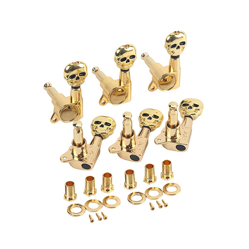 Alnicov Skull Head Sealed Gear Guitar Tuning Pegs Tuners Machine Heads 3R3L for Electric Guitar Parts Gold