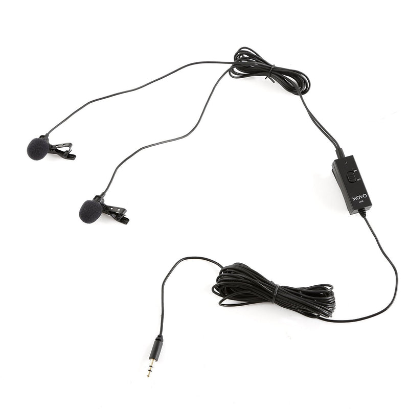 [AUSTRALIA] - Movo LV20 Dual Lavalier Microphone - Clip-on Omnidirectional Condenser Interview Microphone Set for Cameras, Camcorders, and Recorders 