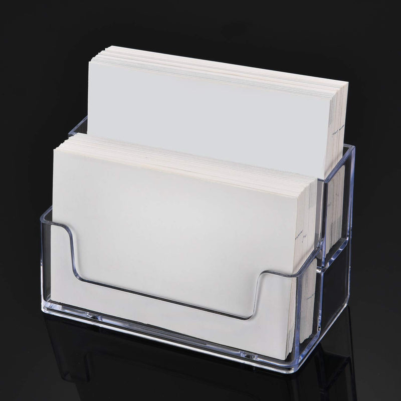 Tatuo 2 Pack Clear Business Card Holder 2 Tiers Plastic Card Stand Organizer Card Holder Display for Home Office, 120 Cards Capacity