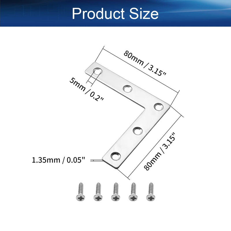 Heyiarbeit 10PCS L-Shaped Right Angle Bracket (L x W) Stainless Steel Right Angle Bracket Fastener Silver