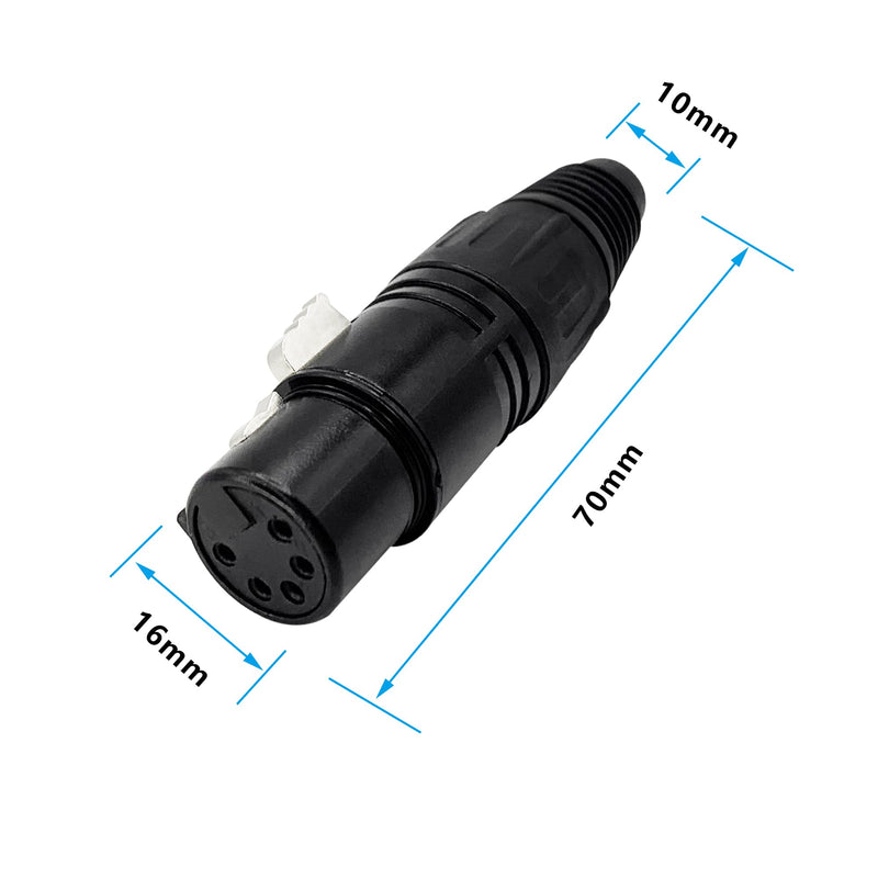 Kallaudo 5-Pin XLR Cable Connector XLR 5 Pin Male&Female Plug Connector Mic Microphone Cable Plug Connector Audio Adapter, Black, 2Pair 5Pin 2M+2F