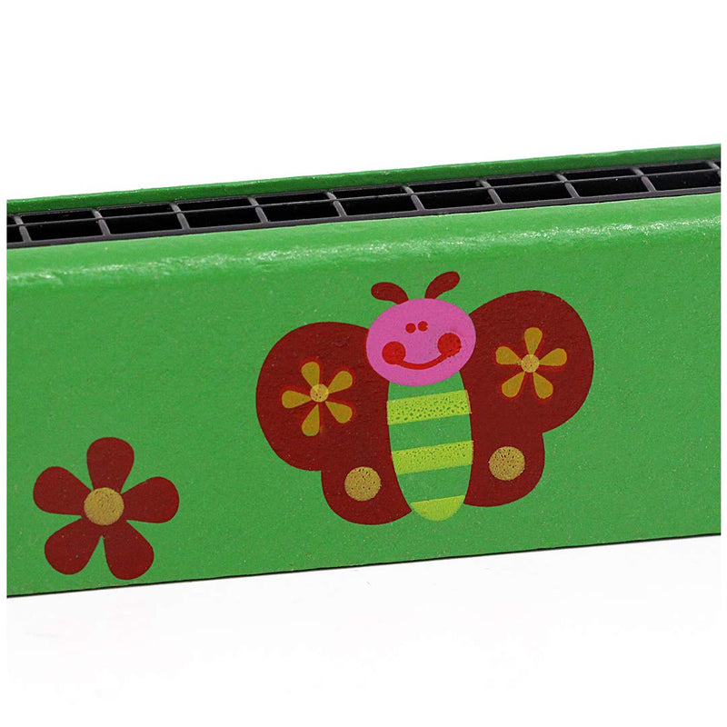 Jascaela Kids Harmonica 16 Hole Wooden Painted Harmonica Musical Instrument Toy Green