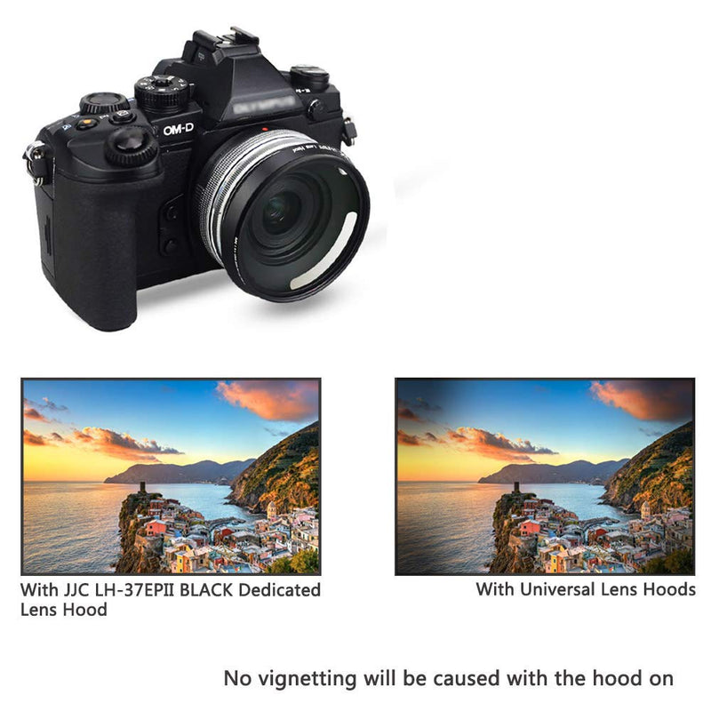 JJC 37mm Screw in Lens Hood Shade for Olympus M.Zuiko Digital ED 14-42mm EZ Lens Used on OM-D E-M10 III/E-M10 II,etc & Panasonic Lumix G Vario 12-32mm ASPH Lens on DMC-GX85/DMC-GX850,etc - Black