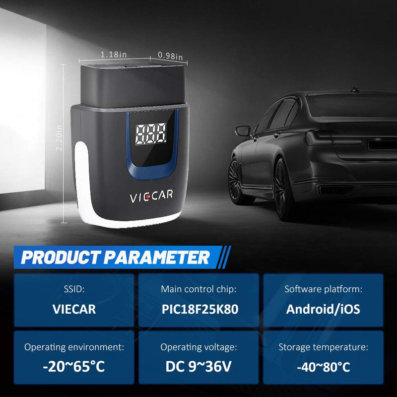 Viecar VP003 Bluetooth 4.0 BLE OBD2 Car Code Reader for Android/iOS OBDII Diagnostic Scanner Tool with LCD Display Instant Voltage