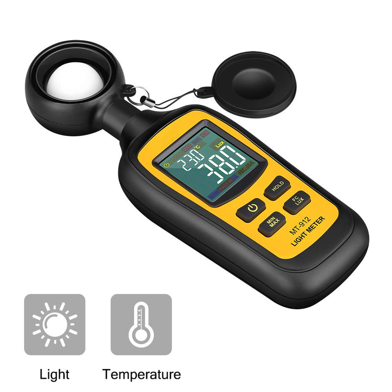 [AUSTRALIA] - Light Meter Digital Illuminance Meter Handheld Ambient Temperature Measurer, Range up to 200,000 Lux, Luxmeter with 4 Digit Color LCD Screen 
