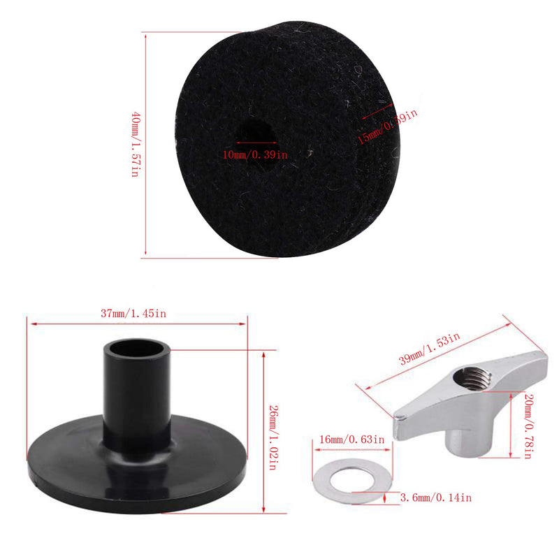 Cymbal Stand Sleeves & Cymbal Felts with Cymbal Washer & Base Wing Nuts Replacement for Drum Set of 10