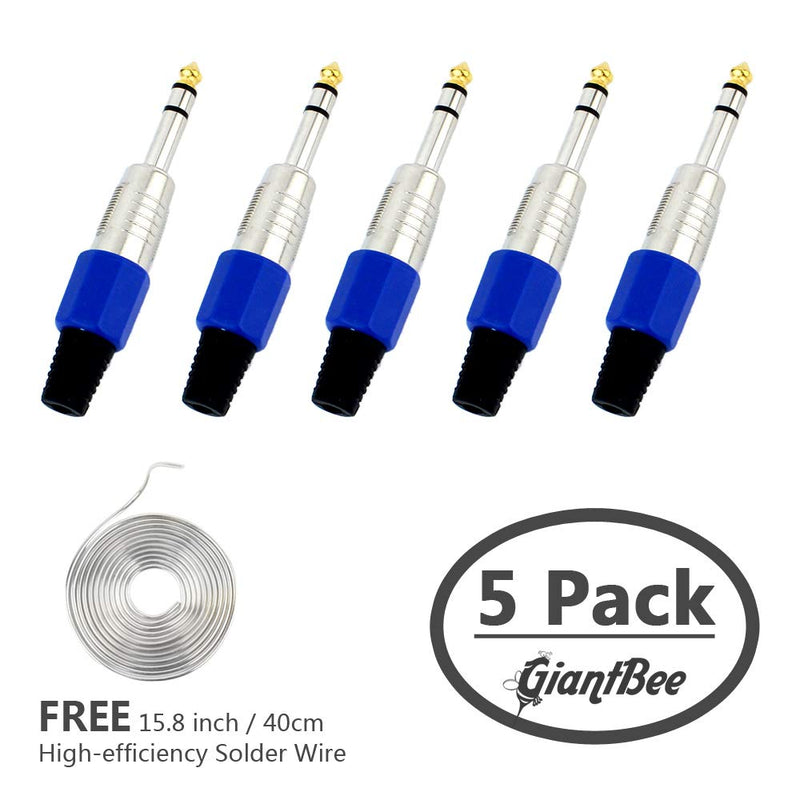 [AUSTRALIA] - 1/4" Audio Plugs 6.35 mm Plug TRS Male 1/4 inch Solder Type Stereo Plug Light Straight Design Connector for DJ Mixer Speaker Guitar Cables Phono Patch Cable Microphone Cables Durable ABS Material (5P) GB062011TRS 