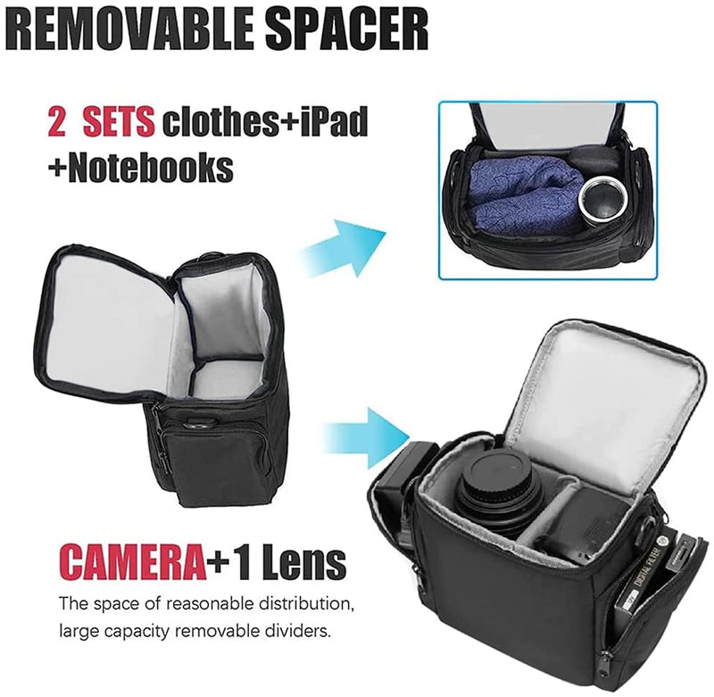 Cwatcun Single Shoulder Crossbody Compact Camera Bag Case Compatible for Canon Nikon Sony SLR DSLR Mirrorless Cameras and Lenses Waterproof Black 1.0 BLACK S