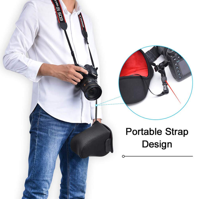 CADeN DSLR SLR Camera Sleeve Case with Neoprene Protection, Compatible for Nikon, Canon, Pentax, Sony and More Black Medium