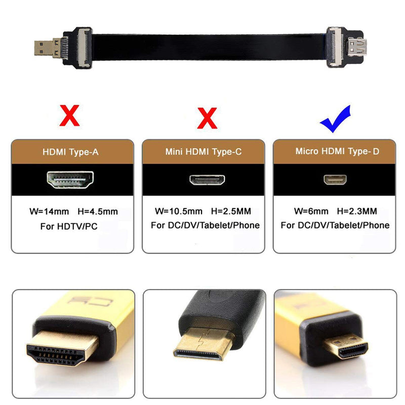Xiwai CYFPV Micro HDMI Male to Micro HDMI Female Extension FPC Flat Cable 1080P for FPV HDTV Multicopter Aerial Photography (0.8m) 0.8m