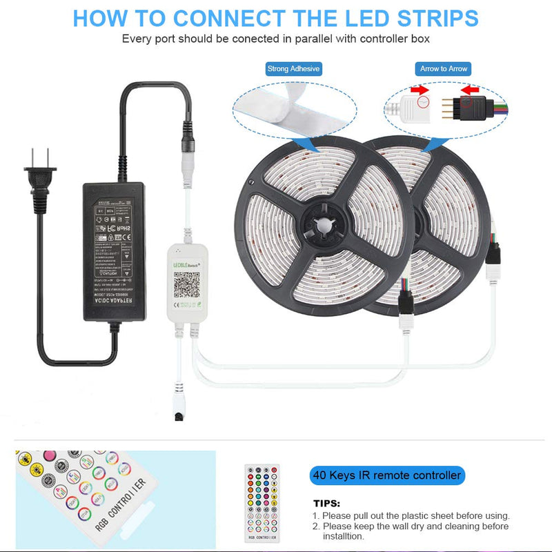 [AUSTRALIA] - LED Light Strips 32.8ft Color Changing Strip Lights with Bluetooth and 40 Keys Remote Control RGB LED,Music Sync and Emitting 16 Million Stylish Lightings for TV Party, Bedroom,Living Room A32.8ft 