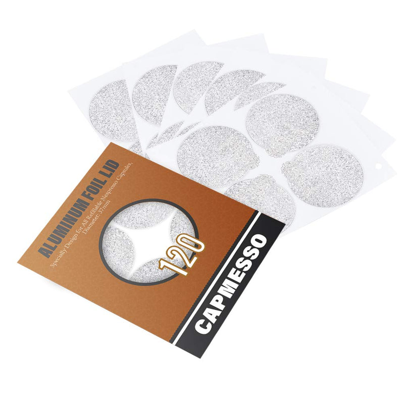 CAPMESSO Espresso Foils -Coffee Pod Seal Lids to Reusable Nespresso Capsules Refillable Pods Compatible with Nespresso Original Line Machines120PCS/Package Silver Color