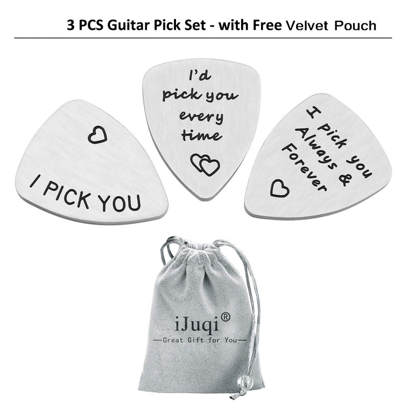 iJuqi Boyfriend Gifts for Him Men - 3PCS Boyfriend Guitar Pick, Boyfriend Gifts for Christmas, Valentines Gifts for Boyfriend Husband Fiancé Son Brother Guitar-Pick-3pcs