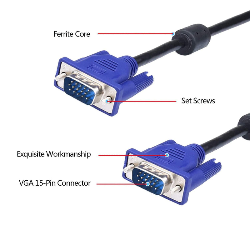 DaFuRui 3Pack VGA to VGA Cable，10Ft HD15 VGA Male to Male Cable for TV Computer VGA Monitor Cable with Blue Connector 3Pack 10Ft Male to Male