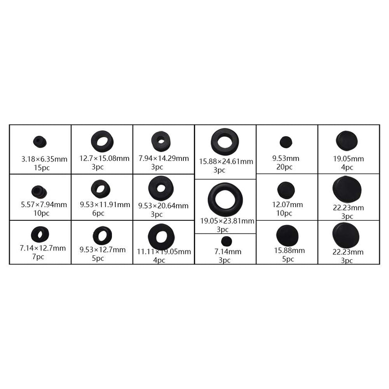Yinpecly Rubber Grommet Assortment Firewall Wiring Gasket Kit for Wiring Cable for Automotive, Plumbing, and PC Hardware and Piano 125PCS