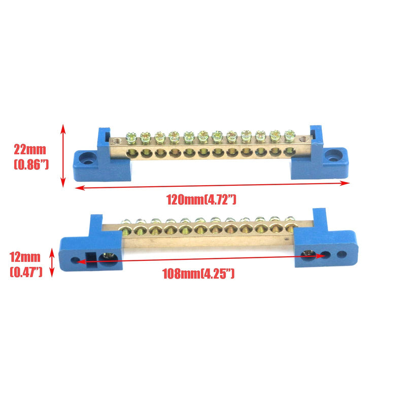 Quluxe Terminal Bus Bar Terminal Block Brass Wire Screw Terminal, 12 Positions Screw Brass Terminal Grounding Strip Bus Bar Block (Pack of 4)