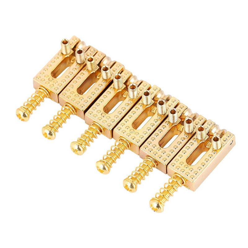 Alomejor Guitar Saddle Bridge Set 6PCS Metal Roller Bridge Repair Parts for Tele 6 String Guitar Replacement Use Gold