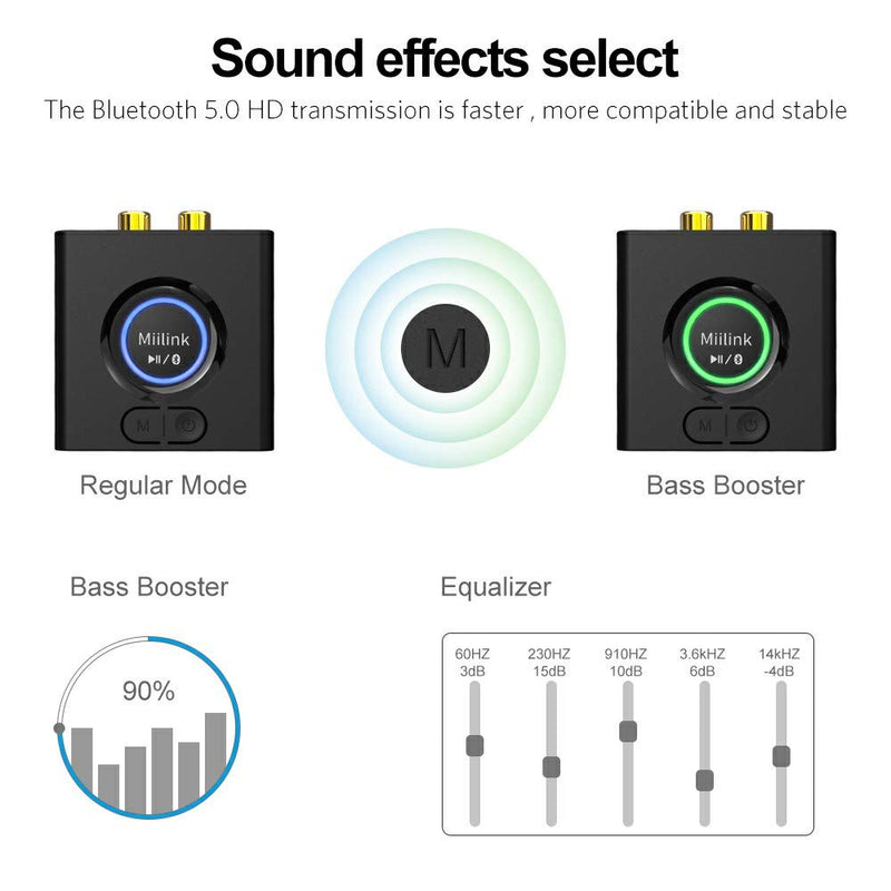 1Mii MiiLink Bluetooth Audio Adapter for Music Streaming Sound System Works with 3.5 mm RCA,Bass Mode,12hrs Playtime,Support Low Latency