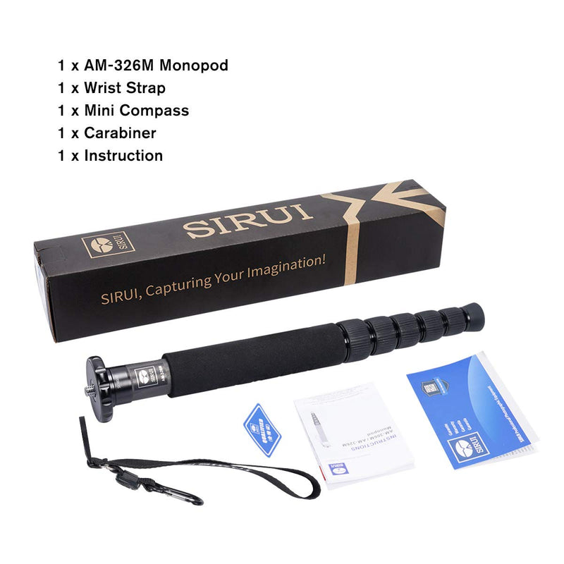 SIRUI AM-306M Camera Monopod, 6-Section 15.6-61.4 inches Aluminum Alloy Extendable Compact Lightweight Portable Travel Monopod for DSLR Cameras Canon Sony, Payload 17.6 lbs/8kg Without base - aluminium