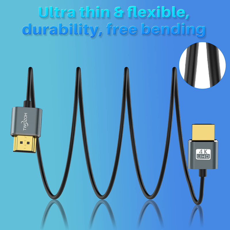 Twozoh Ultra-Thin HDMI to HDMI Cable 25FT, Hyper Slim HDMI 2.0 Cable, Extreme Flexible HDMI Cord Support 3D/4K@60Hz, 2160P, 1080P THIN HDMI