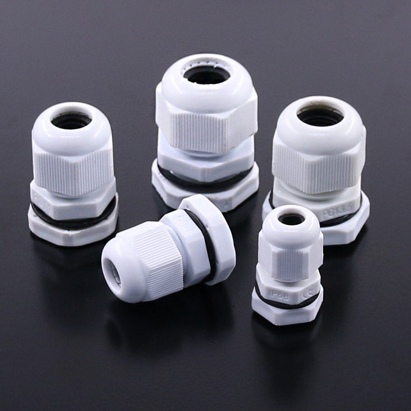 Hilitchi 30 Piece Nylon Plastic Adjustable 3.5-13mm Waterproof Cable Connector Cable Glands Joints Cable Gland - PG7, PG9, PG11, PG13.5, PG16 (Gray-30pcs) Gray-30pcs