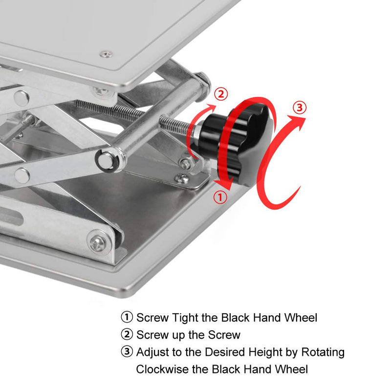 stonylab 4"x4" Lab Scissors Jack, 100 x 100mm Stainless Steel Laboratory Support Jack Platform Lab Lift Stand Table, Expandable Lift Height Range from 45mm to 150mm, Support Weight 5KG 100 x 100 mm