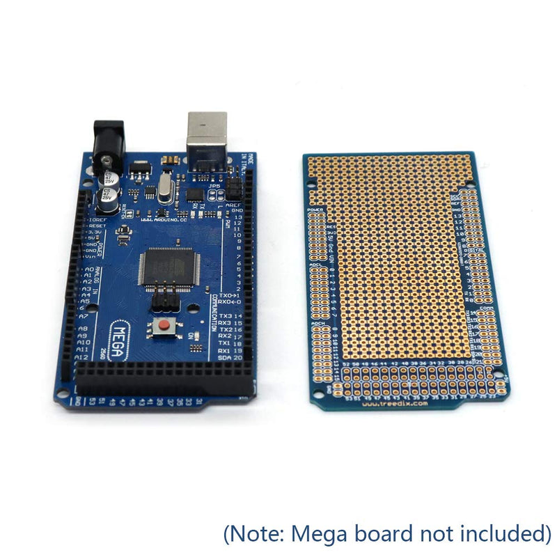 Treedix 5 pcs Prototype Shield Board Compatible with Arduino Mega 2560 Solderable Universal BreadBoard PCB Double Sided Tinned Gold Plated Holes