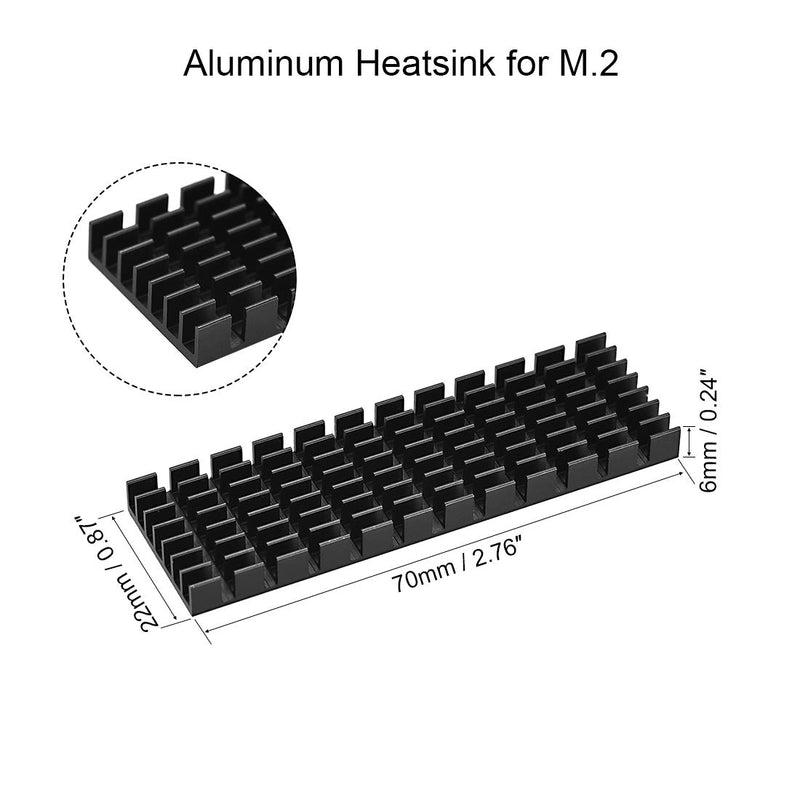 uxcell M.2 Aluminum Heatsink Kit 70x22x6mm Slotted Design Black with Silicone Thermal Pads for 2280 SSD