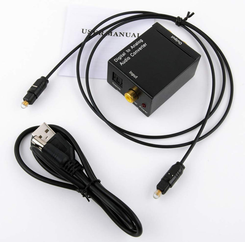Digital to Analog Audio Converter DAC Digital SPDIF Optical to Analog L/R RCA Adapter Toslink Optical to 3.5mm Jack Adapter with Fiber Cable and USB Cable for PS3 HD DVD PS4 Amp Apple TV Home Cinema