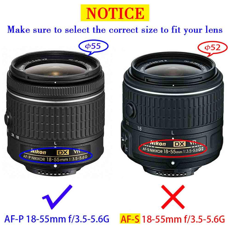 ULBTER 55mm Lens Cap Cover with Keeper for AF-P NIKKOR 18-55mm f/3.5-5.6G VR Lens for Nikon D5600 D5500 D5300 D3500 D3400 D3300 D7200 D7100 DSLR Camera, Lens Cap & Lens Cover Leash -2 Pack