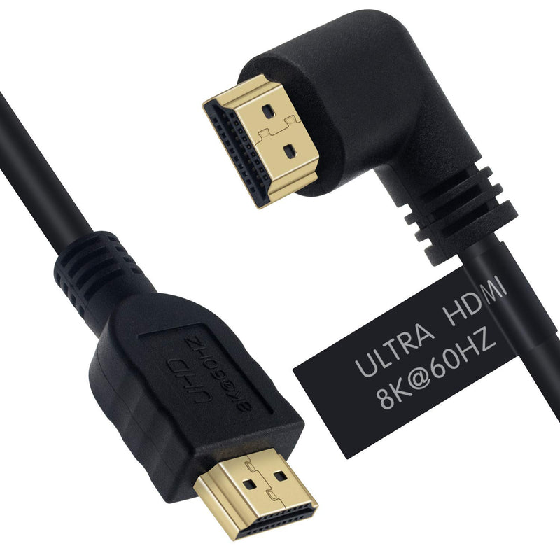 Poyiccot 8K HDMI 2.1 Cable 6feet，8K HDMI 48gbps 90 Degree Left Angle HDMI Male to Male HDMI 2.1 Cable with 8K 60Hz Video and 3D HDR for TV/Xbox /PS4 /PS5(M/M Left) 8k HDMI Left Angle Cable