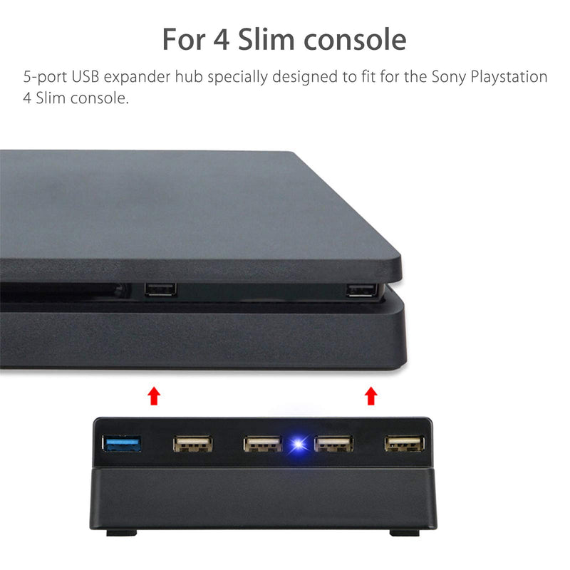 Linkstyle 5 Port USB HUB for PS4 Slim Only, USB 3.0/2.0 High Speed Charger Controller Splitter Expander for Playstation 4 Slim