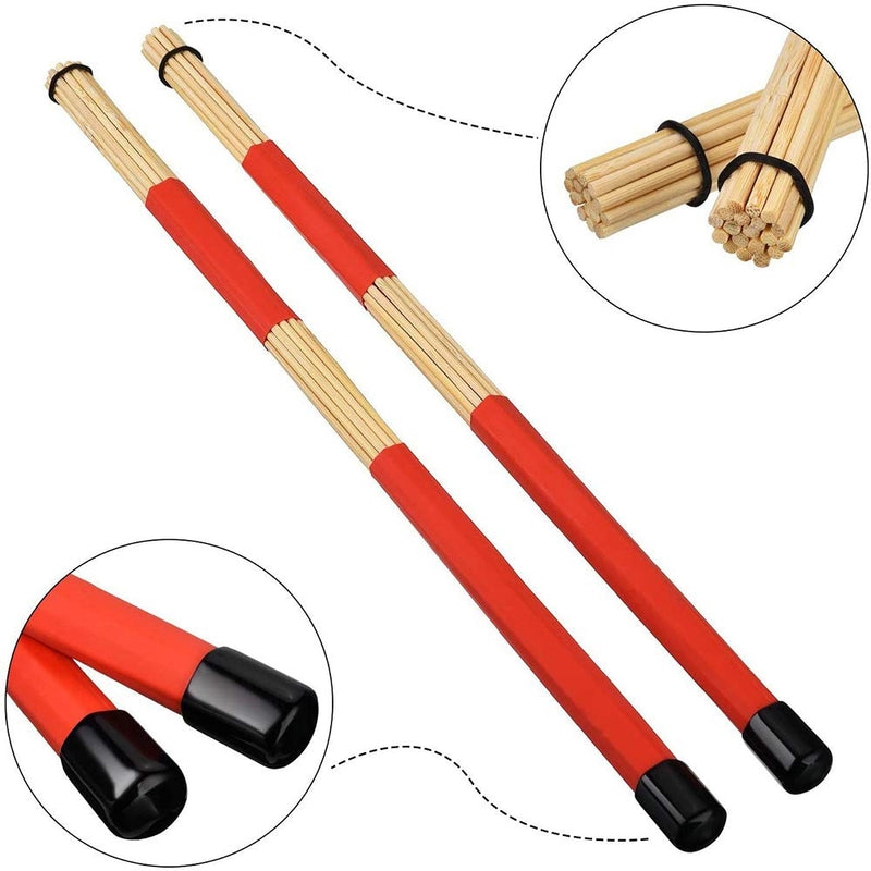 MUPOO Drum Sticks Set, 1 Pair Retractable Drum Wire Brushes + 1 Pair Rods Drum Brushes Set for Jazz Acoustic Music Lover with Storage Bag