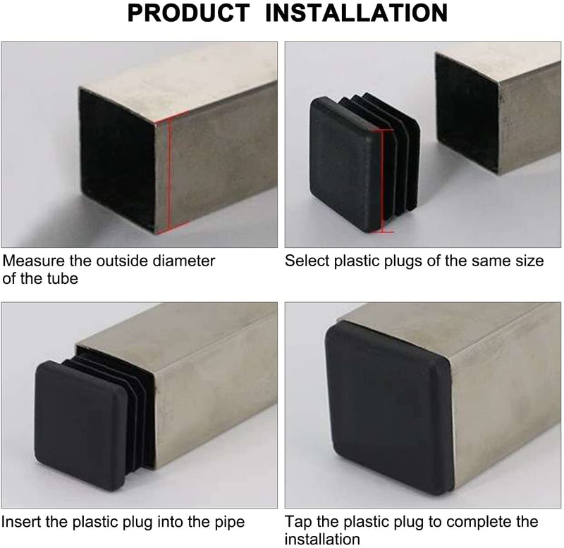 MroMax 24PCS 1.5" x 1.5" (LxW) Plastic Tubing Plug Square Post End Caps for Handrail Stair Newel Guardrail Tube Black 38x38mm