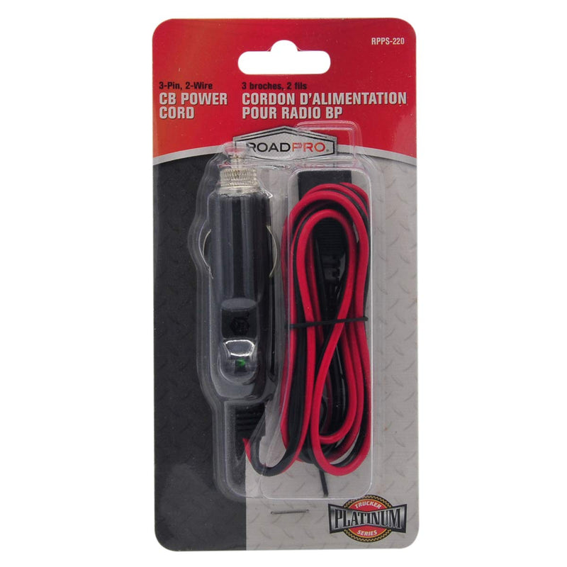 RoadPro RPPS-220 Platinum Series 12V 3-Pin Plug Fused Replacement CB Power Cord